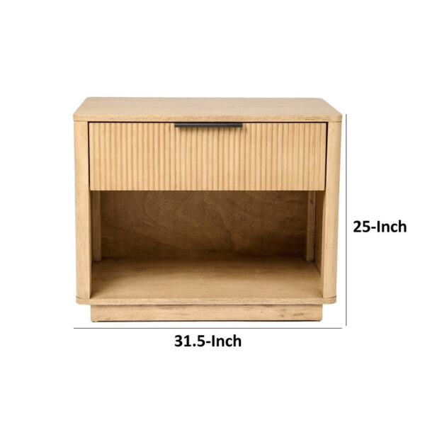 Noe Celia 32 Inch Nightstand, 1 Drawer, Shelf, Metal, Natural Solid Wood