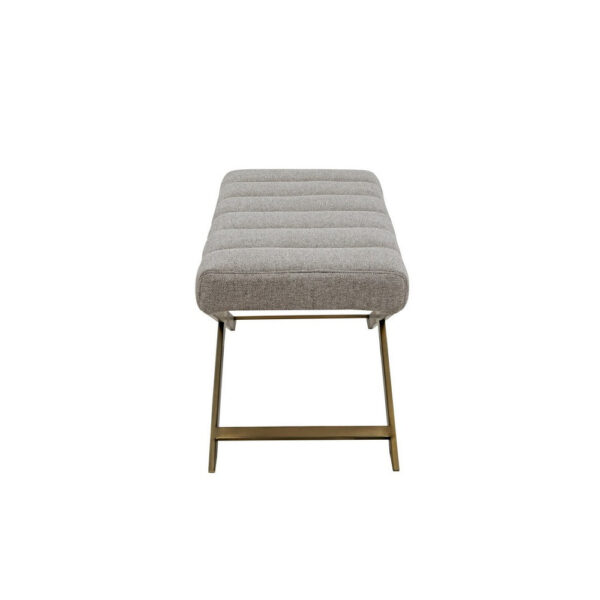 150220266991dc3879689.jpeg Cid Shia 47 Inch Accent Bench, Tufted Gray, X Shape Brushed Brass Legs
