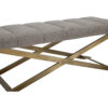 150220266991dc3a3c62d.jpeg Cid Shia 47 Inch Accent Bench, Tufted Gray, X Shape Brushed Brass Legs