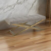 150220266991dc3dbe85f.jpeg Cid Shia 47 Inch Accent Bench, Tufted Gray, X Shape Brushed Brass Legs