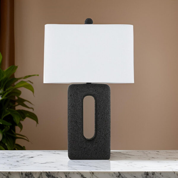 150220266991dcb15ae02.jpeg 27 Inch Table Lamp Set of 2, Black Rectangular Cutout Base, Fabric Shade