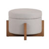 150220266991dcb6e8b5d.jpeg 24 Inch Ottoman, Round Cushioned Storage Seat, Gray Polyester, Brown Wood