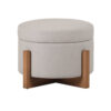 150220266991dcb85b726.jpeg 24 Inch Ottoman, Round Cushioned Storage Seat, Gray Polyester, Brown Wood