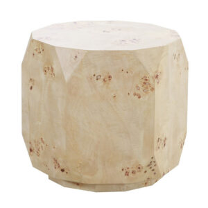Cid Hy 22 Inch Side End Table, Burl Wood Veneer Drum, Natural Brown