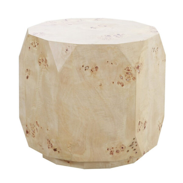 Cid Hy 22 Inch Side End Table, Burl Wood Veneer Drum, Natural Brown