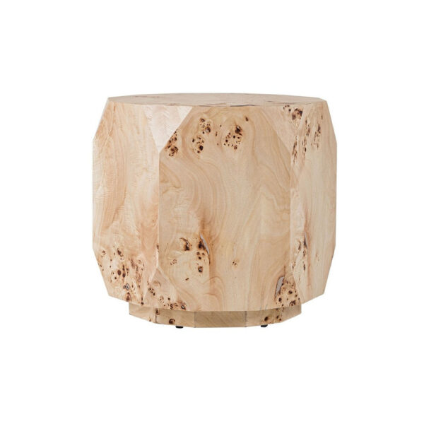 Cid Hy 22 Inch Side End Table, Burl Wood Veneer Drum, Natural Brown
