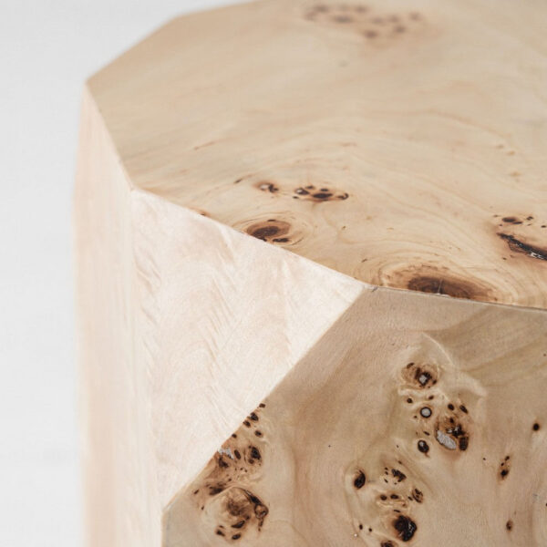 Cid Hy 22 Inch Side End Table, Burl Wood Veneer Drum, Natural Brown