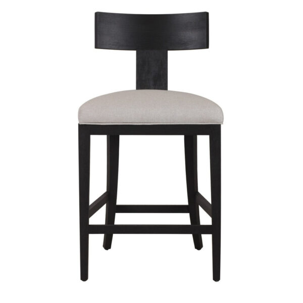 Cid Sten 27 Inch Counter Height Chair, T Shape Back, Beige Linen, Black