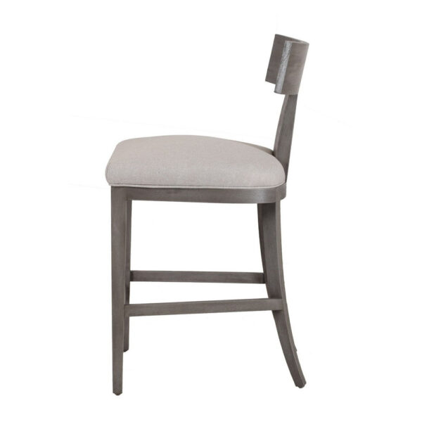 150220266991dd2ba531e.jpeg Cid Sten 27 Inch Counter Height Chair, T Shape Back, Soft Beige Linen, Gray