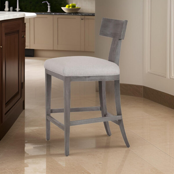 150220266991dd315f2f6.jpeg Cid Sten 27 Inch Counter Height Chair, T Shape Back, Soft Beige Linen, Gray