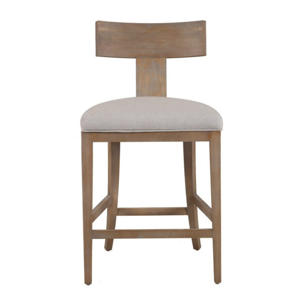 Cid Sten 27 Inch Counter Height Chair, T Shape Back, Beige Linen, Brown