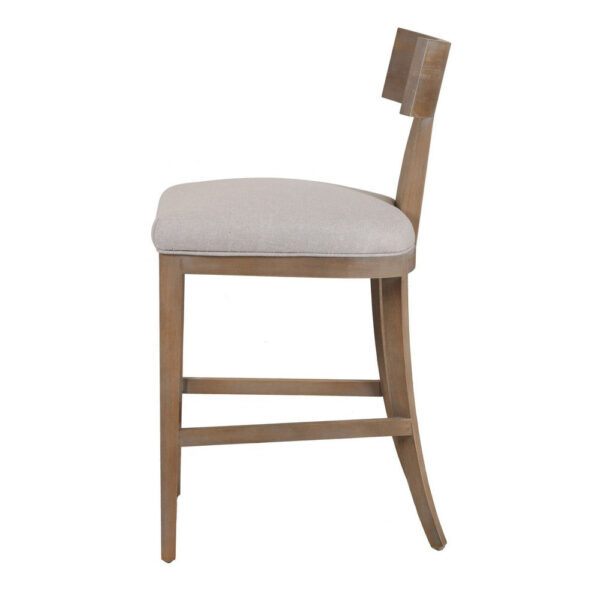 Cid Sten 27 Inch Counter Height Chair, T Shape Back, Beige Linen, Brown