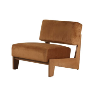 Cid Joy 30 Inch Accent Chair, Low Profile, Camel Brown Velvet, Wood Frame