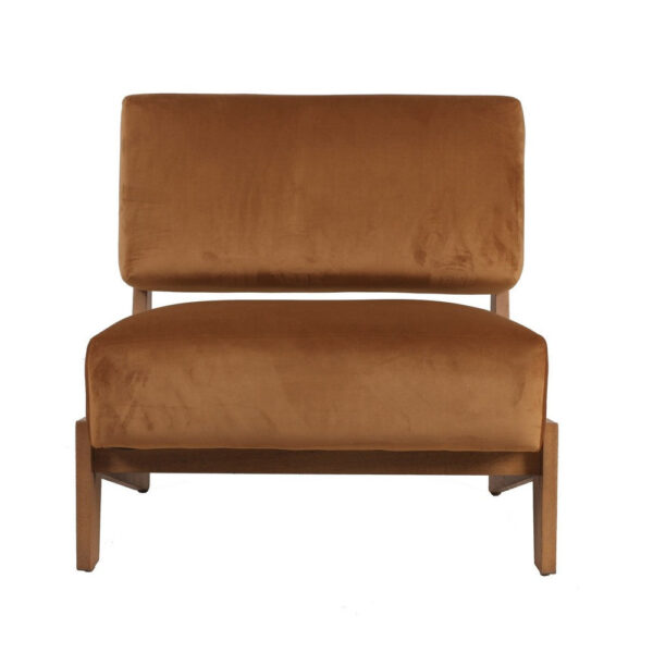 Cid Joy 30 Inch Accent Chair, Low Profile, Camel Brown Velvet, Wood Frame