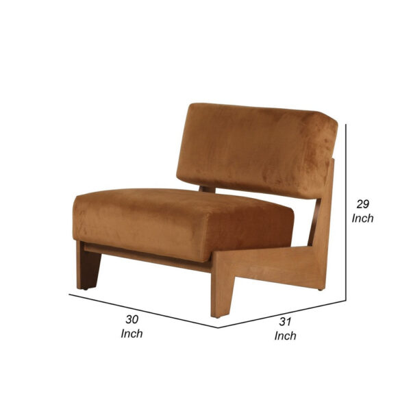 Cid Joy 30 Inch Accent Chair, Low Profile, Camel Brown Velvet, Wood Frame