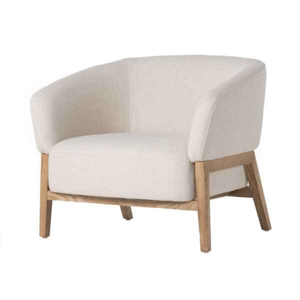 Reno Gis 33 Inch Accent Chair, Off White Fabric, Foam, Solid Wood Frame