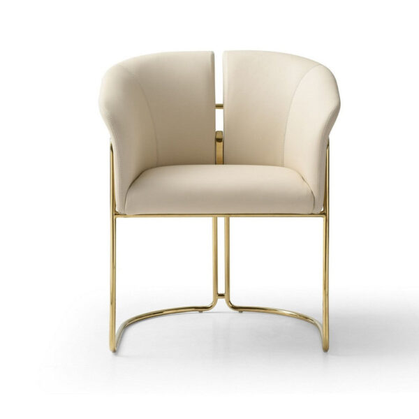 Cid Kan 23 Inch Dining Chair, Beige Vegan Leather, Stainless Steel, Wood