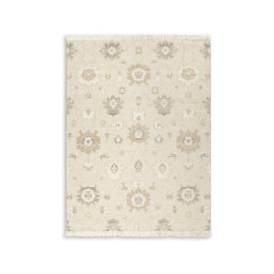 Kia 8 x 10 Large Area Rug, Handwoven Floral Patterns, Beige Brown Wool