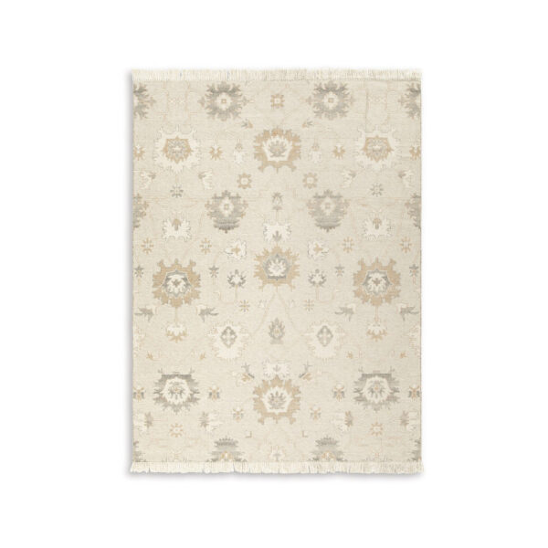 Kia 8 x 10 Large Area Rug, Handwoven Floral Patterns, Beige Brown Wool