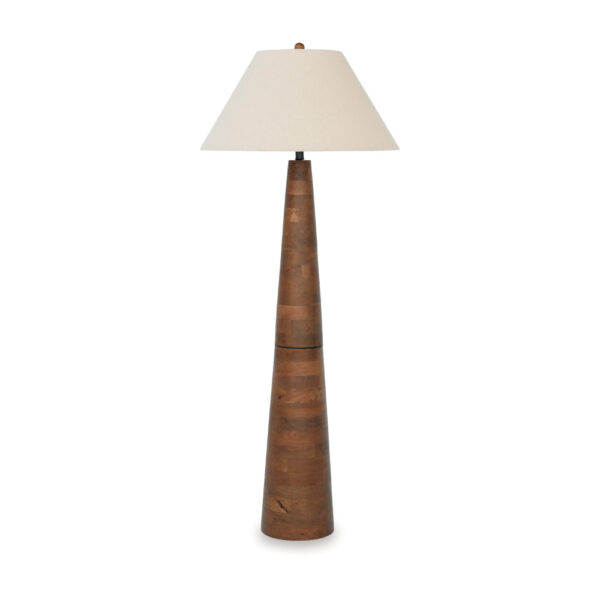 150220266991de5abc3d2.jpeg Seya 58 Inch Floor Lamp, Empire Fabric Shade, Tapered Brown Wood Base
