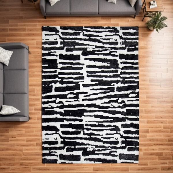 Shaw 8 x 10 Large Area Rug, Modern Abstract Design, Black Ivory Polyester