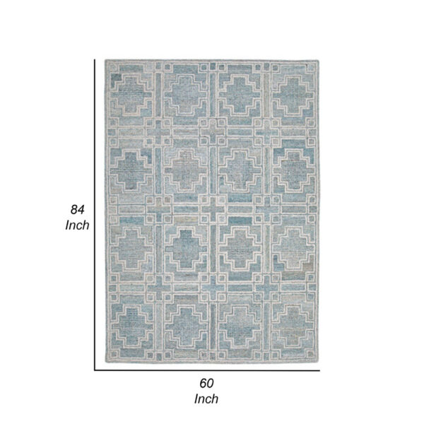 Lesy 5 x 7 Medium Area Rug, Hand Tufted Geometric Design, Gray, Ivory Wool