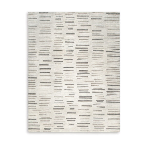 Meaw 8 x 10 Large Area Rug, Abstract Stripe Design, Ivory Gray Polyester