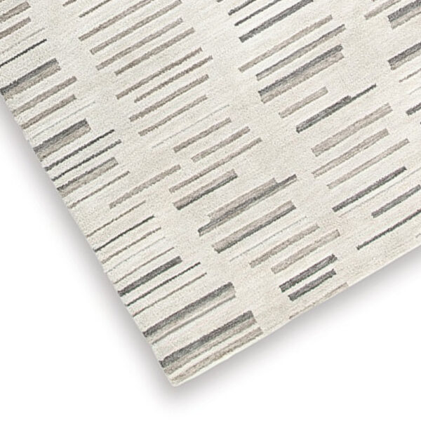 Meaw 8 x 10 Large Area Rug, Abstract Stripe Design, Ivory Gray Polyester
