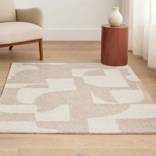 Jimmy 8 x 10 Area Rug, Abstract Pattern Polyester, Cotton Back, Beige Brown