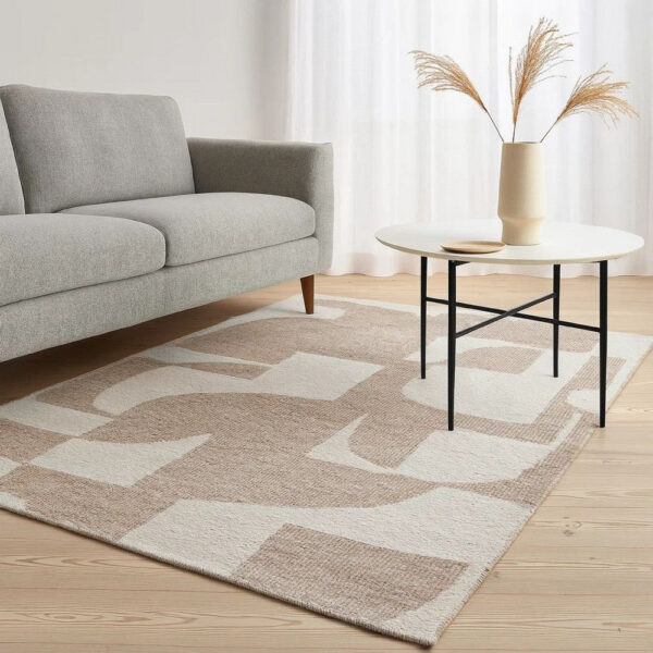 Jimmy 8 x 10 Area Rug, Abstract Pattern Polyester, Cotton Back, Beige Brown
