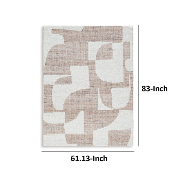 Jimmy 5 x 7 Area Rug, Abstract Pattern Polyester, Cotton Back, Beige Brown