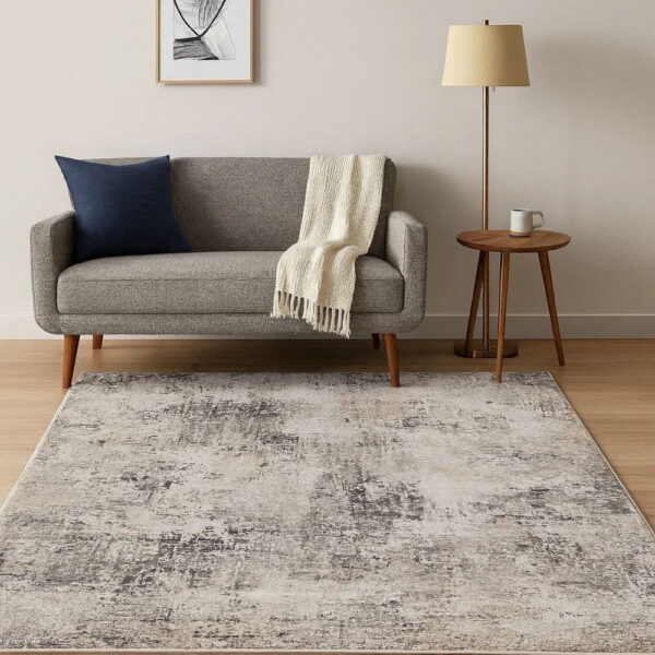 Elanor 5 x 7 Area Rug, Modern Abstract Design, Gray Polyester, Jute Backing