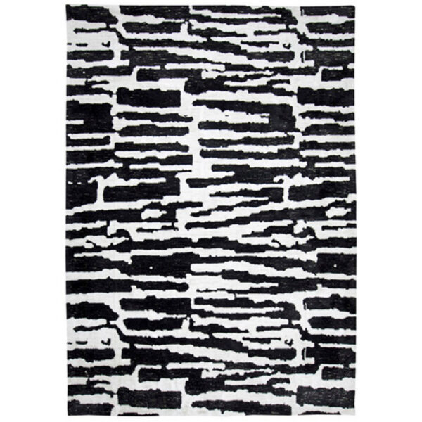 Shawn 5 x 7 Area Rug, Black White Abstract Pattern Polyester, Cotton Back