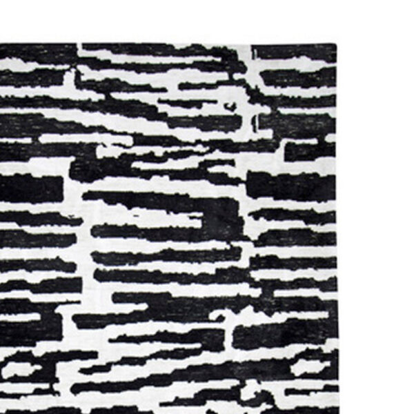 Shawn 5 x 7 Area Rug, Black White Abstract Pattern Polyester, Cotton Back