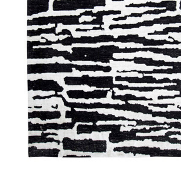 Shawn 5 x 7 Area Rug, Black White Abstract Pattern Polyester, Cotton Back
