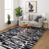 Shawn 5 x 7 Area Rug, Black White Abstract Pattern Polyester, Cotton Back