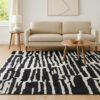 Shawn 5 x 7 Area Rug, Black White Abstract Pattern Polyester, Cotton Back