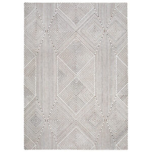 Glam 8 x 10 Area Rug, Geometric Pattern, Tufted Gray White Polyester, Wool
