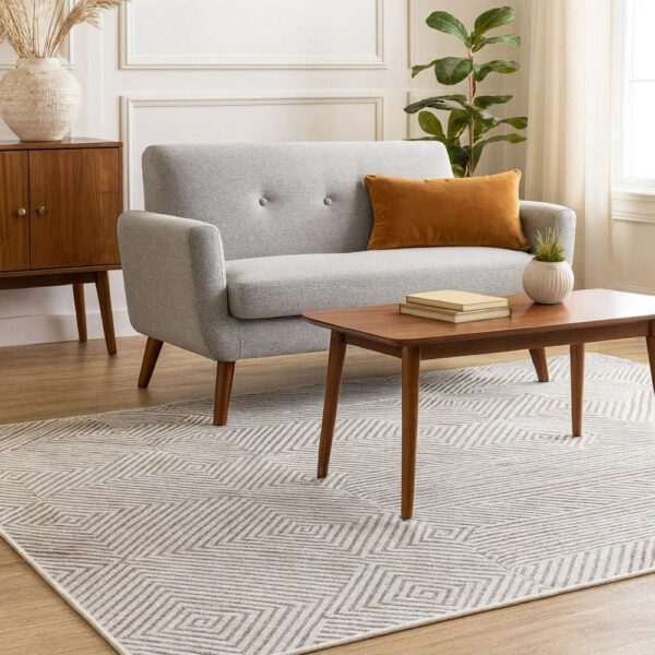 Glam 8 x 10 Area Rug, Geometric Pattern, Tufted Gray White Polyester, Wool