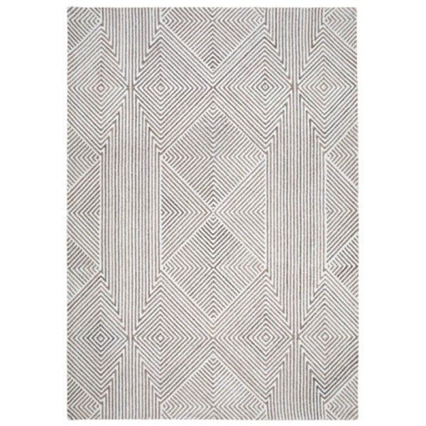 Glam 5 x 7 Area Rug, Geometric Pattern, Tufted Gray White Polyester, Wool