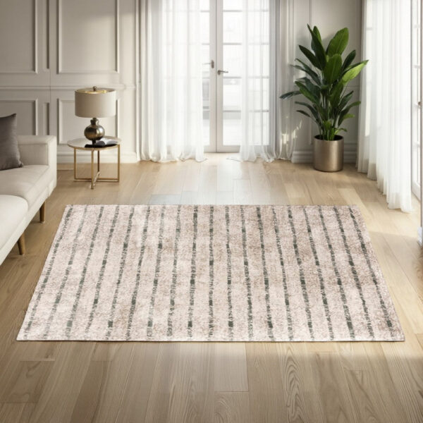 150220266991e06d9b406.jpeg Bony 5 x 7 Area Rug, Striped Design Cream and Sage, Soft Pile, Jute Back