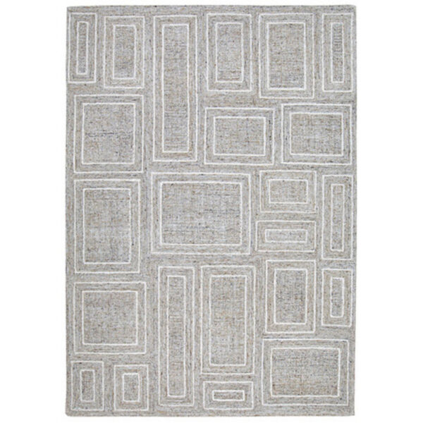 Bora 8 x 10 Area Rug, Geometric Pattern, Polyester Gray White Wool, Cotton