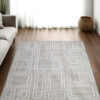 Bora 8 x 10 Area Rug, Geometric Pattern, Polyester Gray White Wool, Cotton