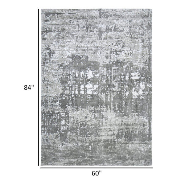 Monty 5 x 7 Area Rug, Abstract Pattern, Gray, Ivory Polyester, Cotton Back