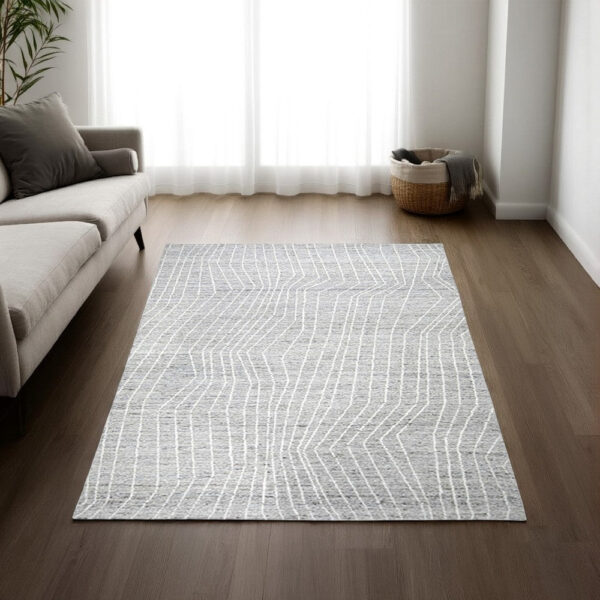 Monty 5 x 7 Area Rug, Abstract Pattern, Gray, Ivory Polyester, Cotton Back