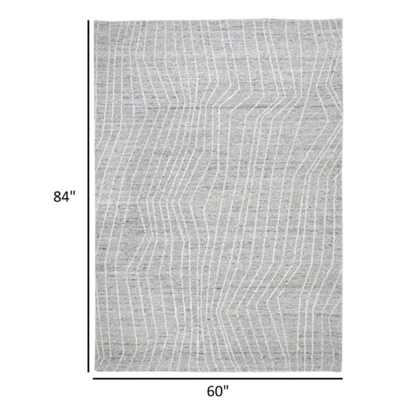 Veer 5 x 7 Area Rug, Linear Abstract Pattern, Polyester, Wool, Gray, Ivory
