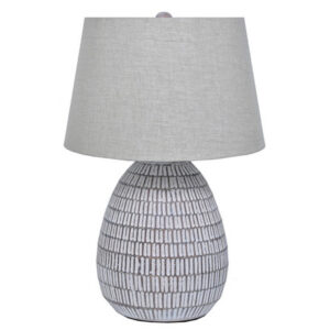 150220266991e17f91201.jpeg Gyen 29 Inch Table Lamp, Antique White Pattern Pot Base, Gray Empire Shade