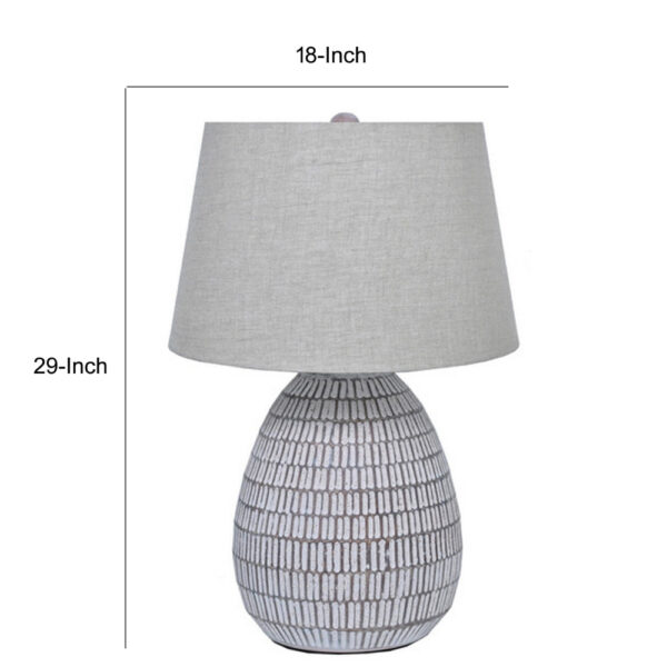 Gyen 29 Inch Table Lamp, Antique White Pattern Pot Base, Gray Empire Shade