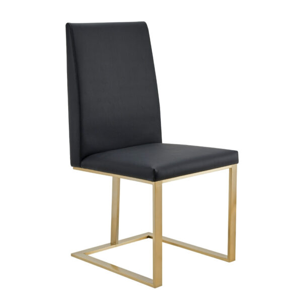 Cid Anki 19 Inch Dining Chair, Dark Gray Faux Leather, Brass Steel Finish