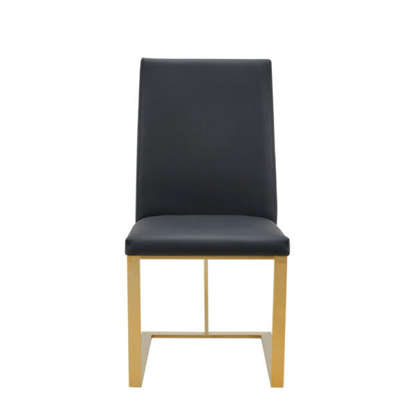 Cid Anki 19 Inch Dining Chair, Dark Gray Faux Leather, Brass Steel Finish